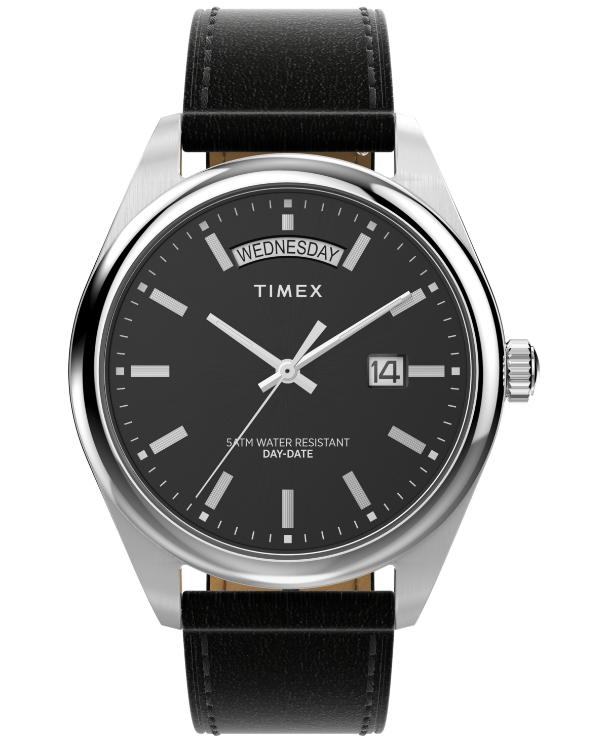 Timex Men's Analog Black Leather Strap Watch, 41mm In Black