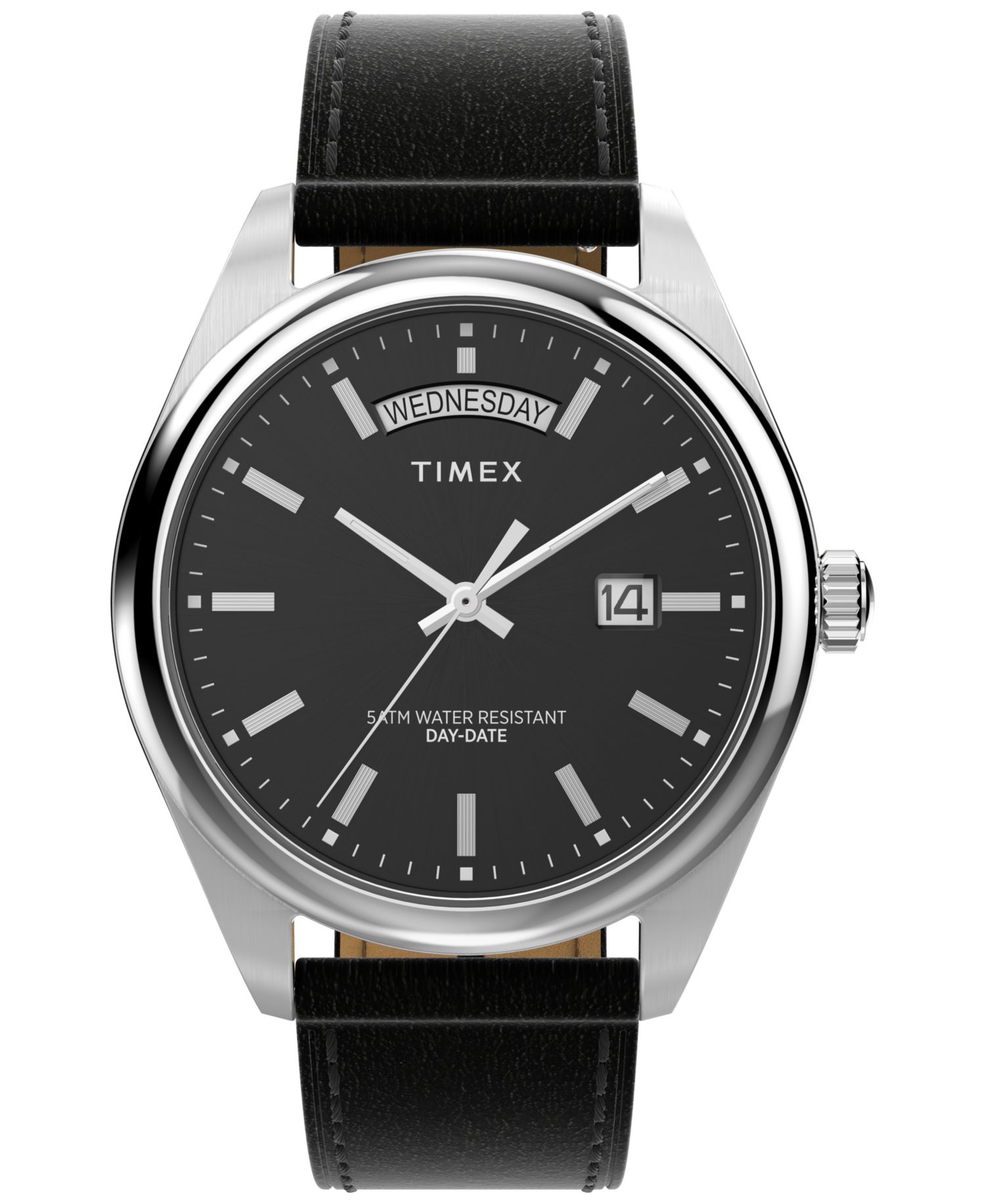 Men's Analog Black Leather Strap Watch, 41mm