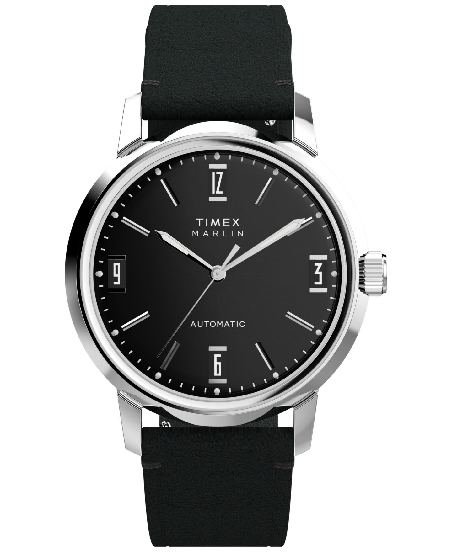 Мужские часы Timex Mechanical Automatic Black Leather Strap Watch, 40mm — фото 1