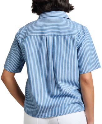売れ筋商品|||ジョーンズニューヨーク カットソー トップス レディース Petite Cotton Patch-Pocket Shirt Striped Medium Wash Jones New York Petite Cotton Patch-Pocket Shirt - Macy's