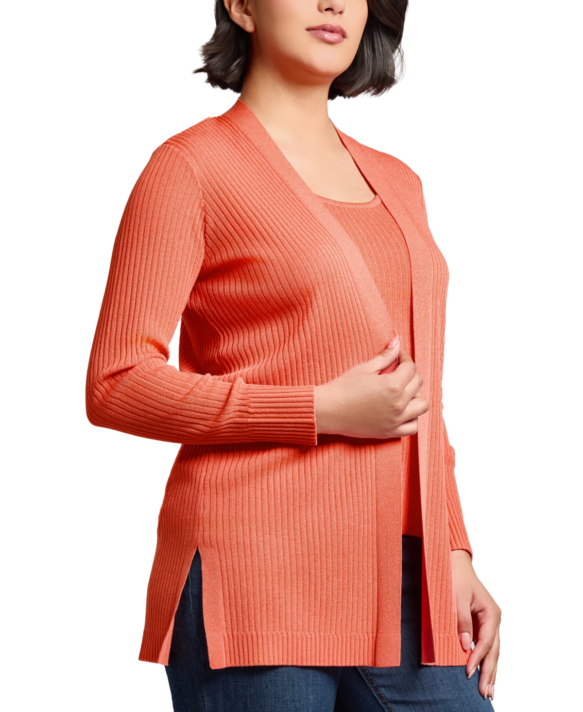 Jones New York Sutton Open Front Rib Cardigan