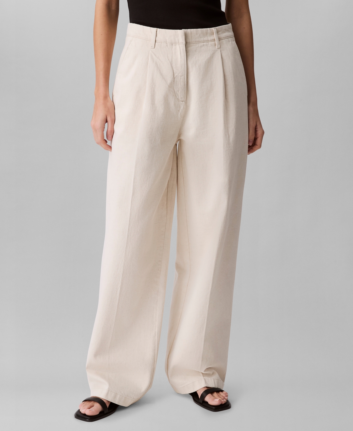 Calvin Klein Women's Cotton-linen Pleated Wide-leg Pants In Ck Natural