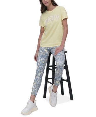 Women's Active Rhinestone-Logo Distressed Crewneck Cotton T-Shirt
