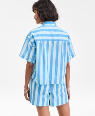 Women's Cotton Striped Short-Sleeve Shirt, Exclusively at Macy's