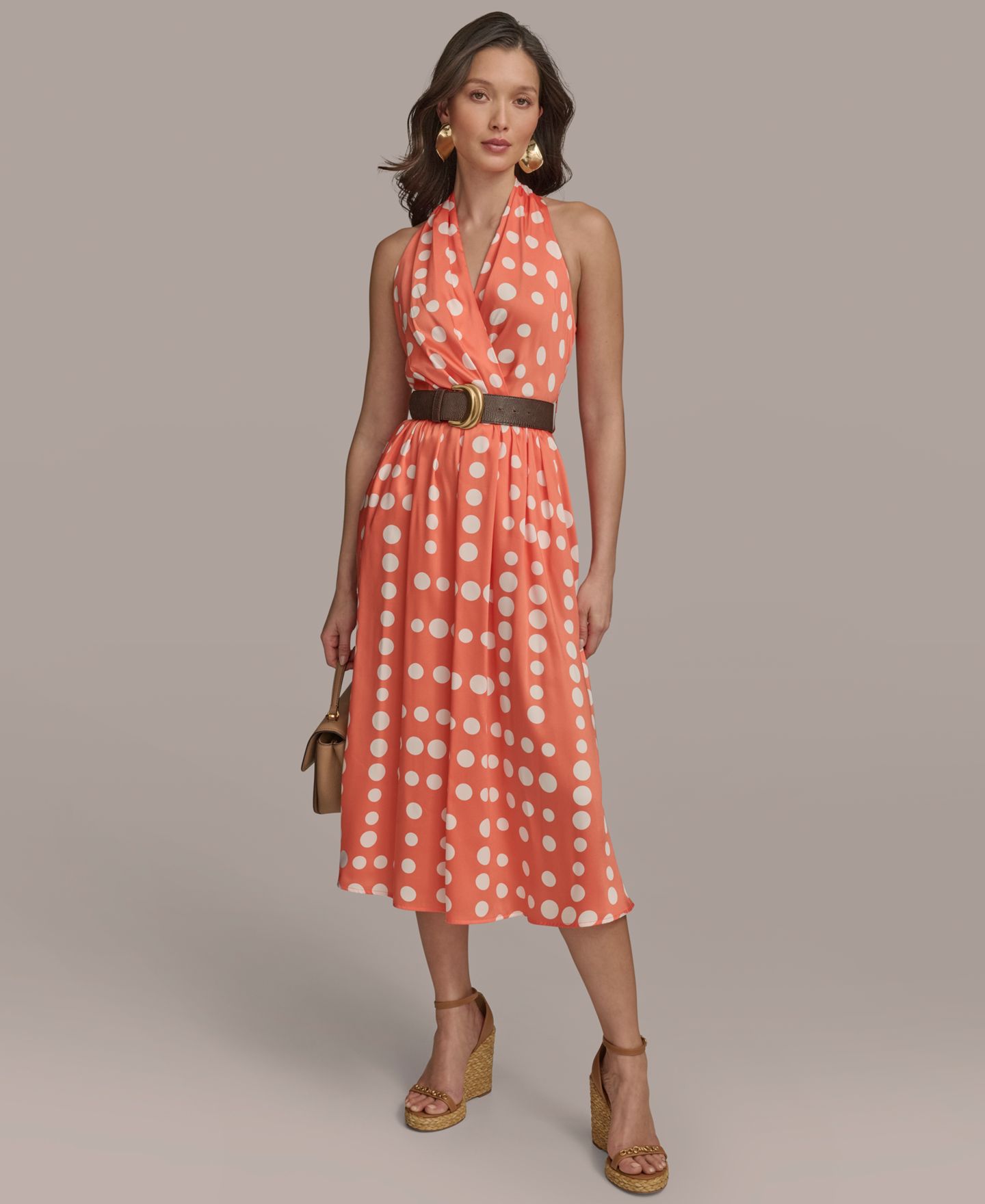Женское платье Donna Karan New York Polka-dot Belted A-line Midi, цвет: Кремовый — фото 1