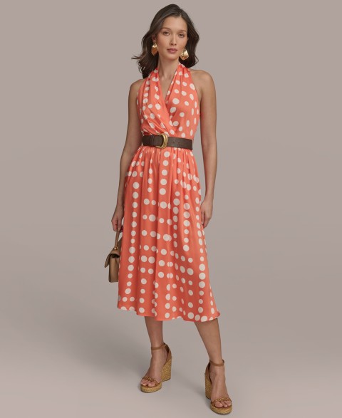 Женские платья Donna Karan New York Women's Polka-dot Belted A-line Midi Dress