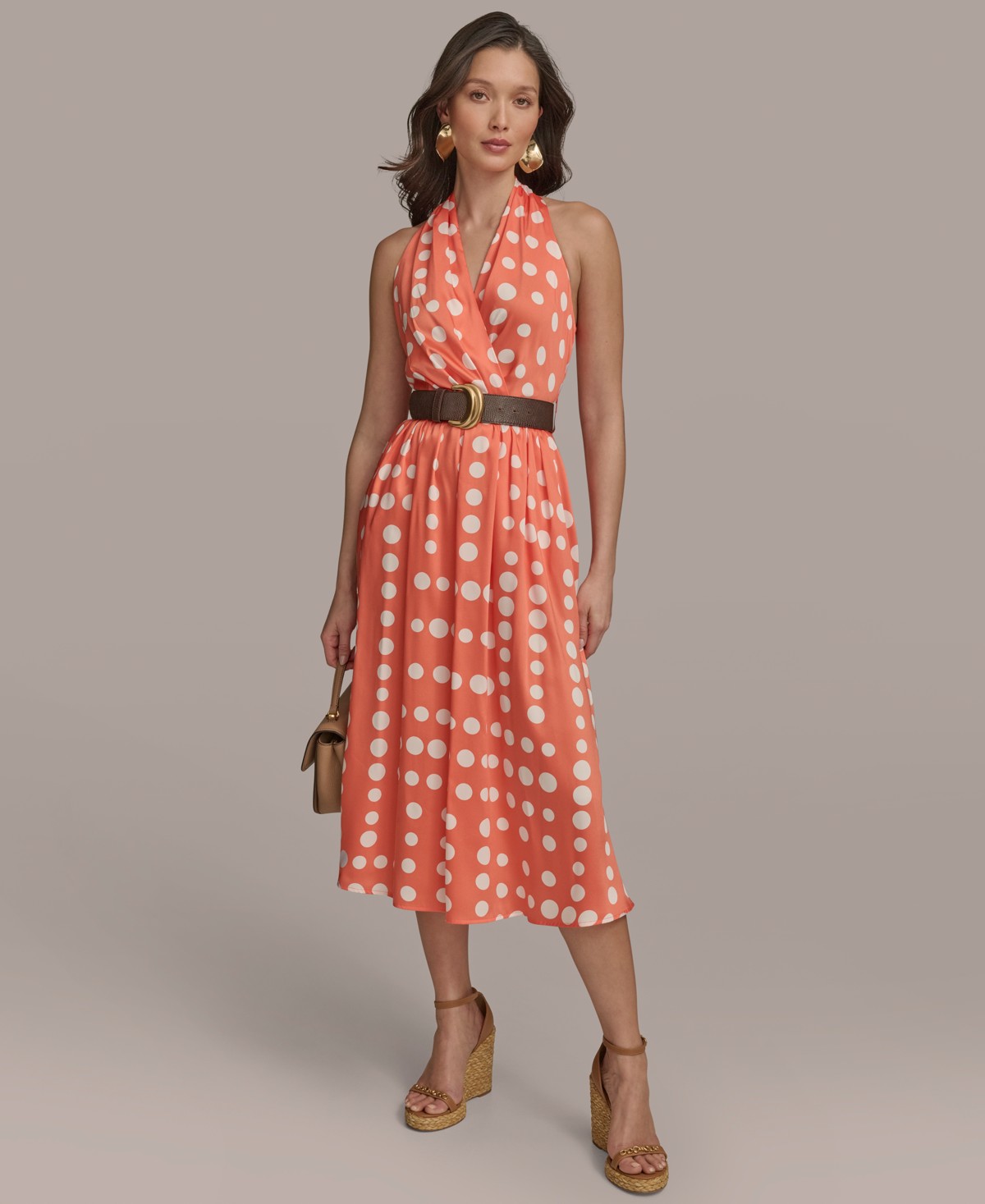 Женские платья Donna Karan New York Women's Polka-dot Belted A-line Midi Dress — фото 1