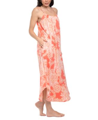 Women's Coral Printed Maxi Nightgown