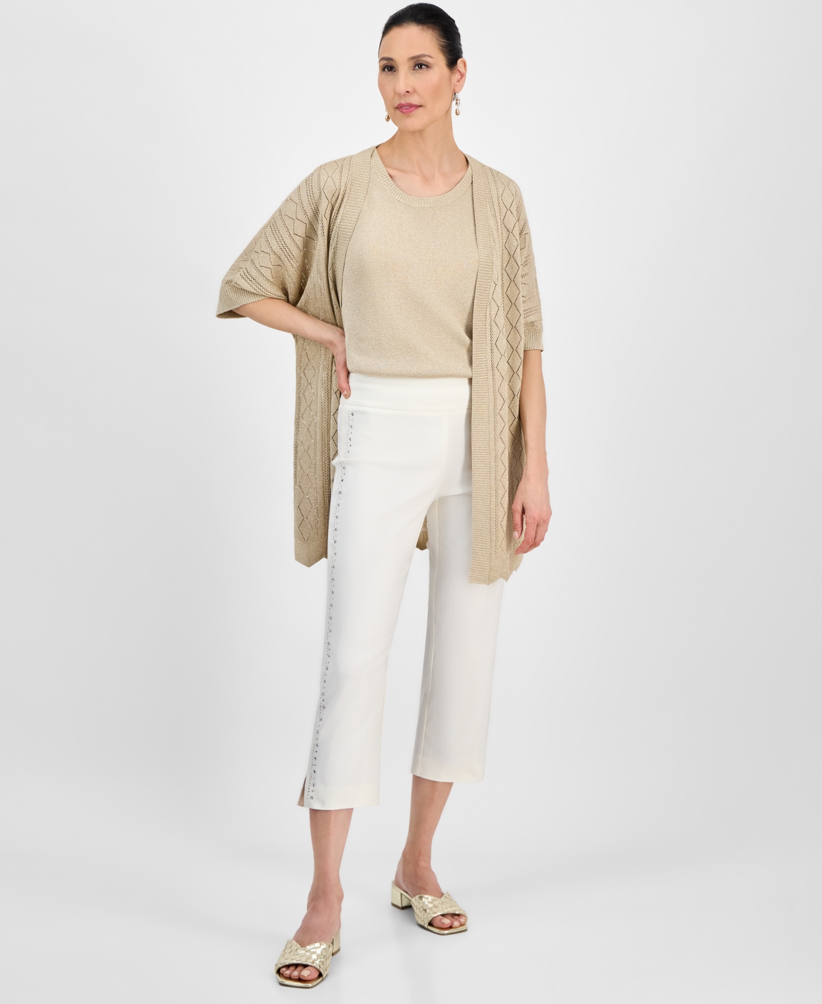 Jm Collection Women's Rhinestone Pull-on Capri Pants, Exclusively At Macy's