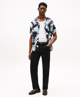 Men's Regular-Fit Leaf-Print Camp Shirt