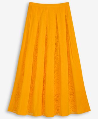 Women's Cotton Eyelet Pleated Midi Skirt, Exclusively at Macy's
