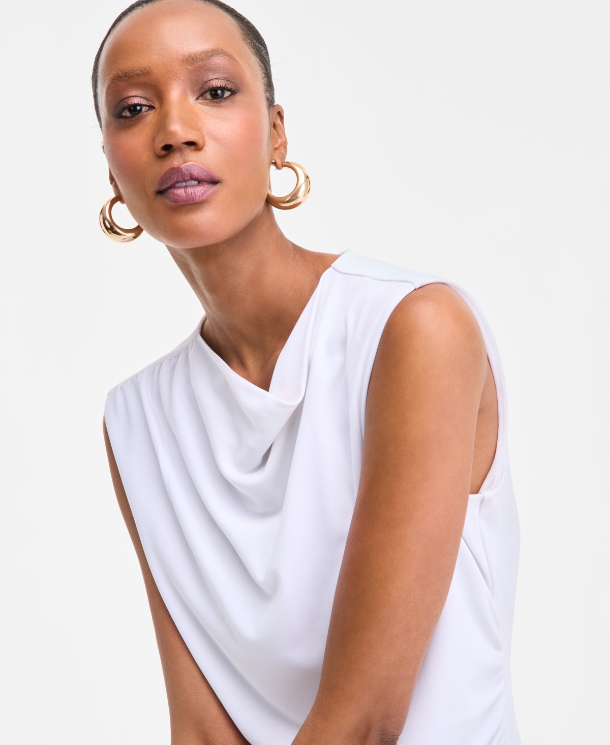 Inc International Concepts Women's Cotton Extended-shoulder Cowlneck Top, Exclusively At Macy's