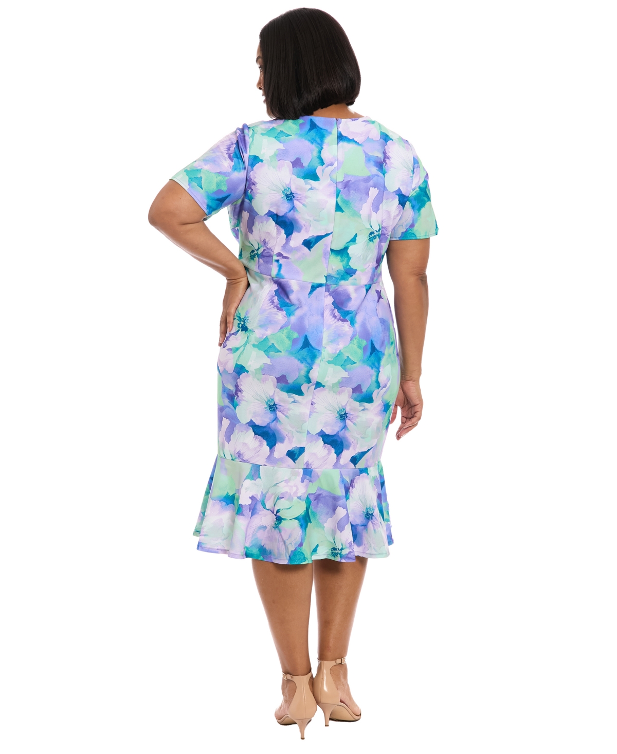 London Times Plus Size Floral-print Twist-front Midi Dress In Lavender Blue