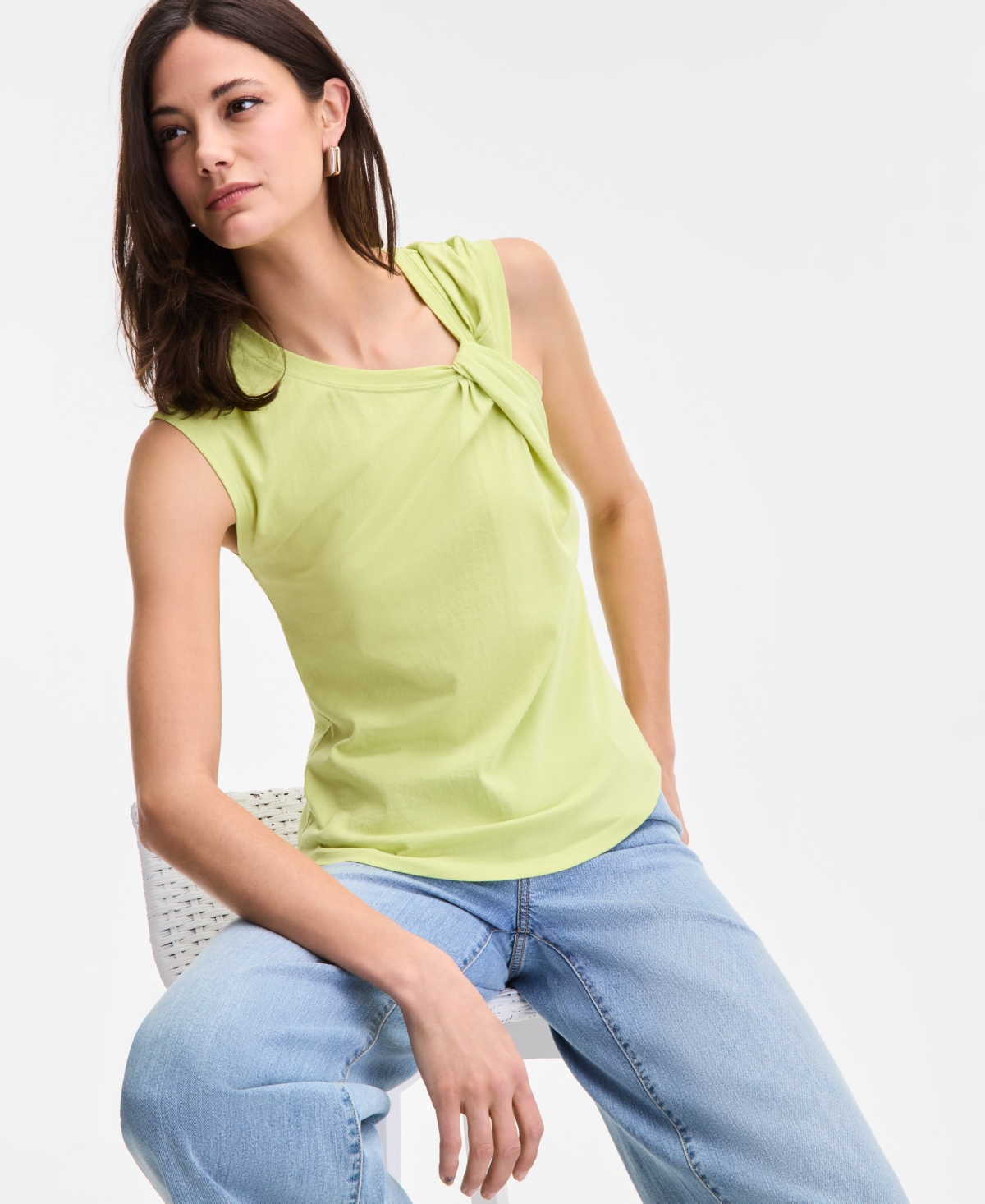 Inc International Concepts Women's Twist-front Cotton Tank Top, Exclusively At Macy's In Green