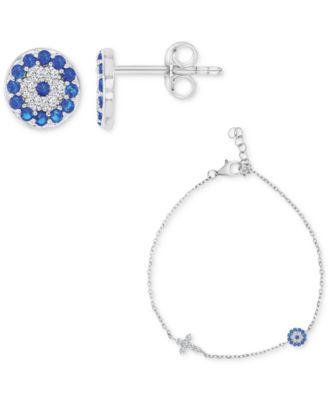 Macy's - 2-Pc. Set Cubic Zirconia Round & Baguette Solitaire Stud & Drop Earrings in Sterling Silver