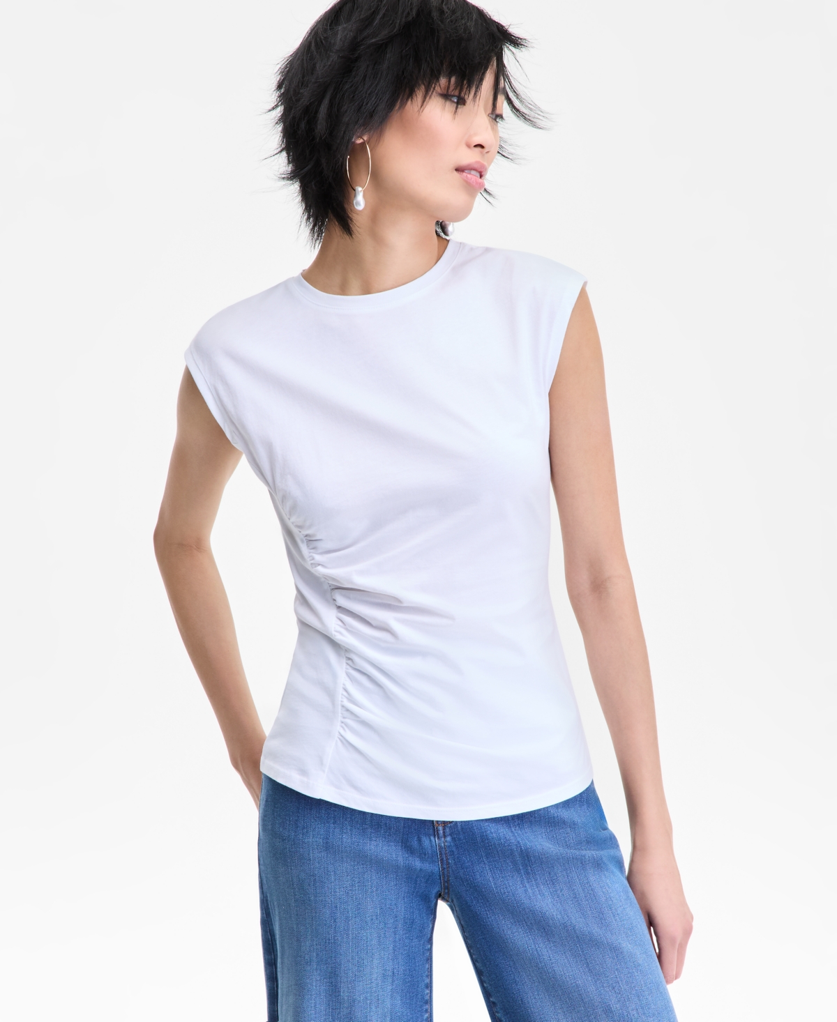 Inc International Concepts Women's Side-cinched Cotton Tank Top, Exclusively At Macy's In White