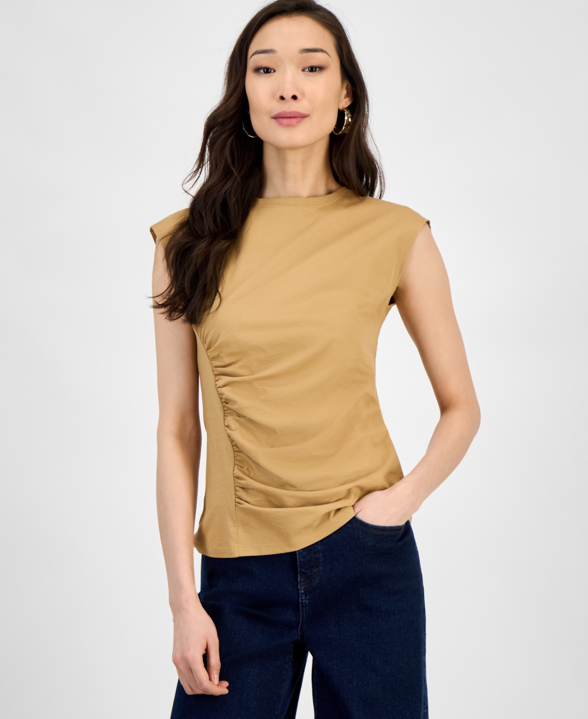 Inc International Concepts Women's Side-cinched Cotton Tank Top, Exclusively At Macy's In Gold