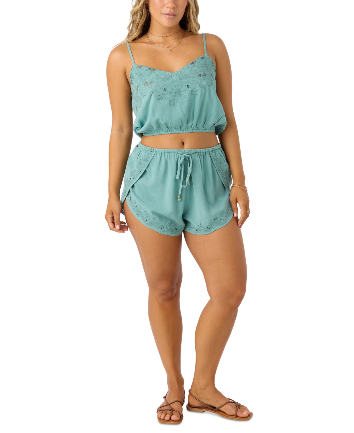 Juniors' Lisbon Pull-On Embroidered Shorts - Oil Blue