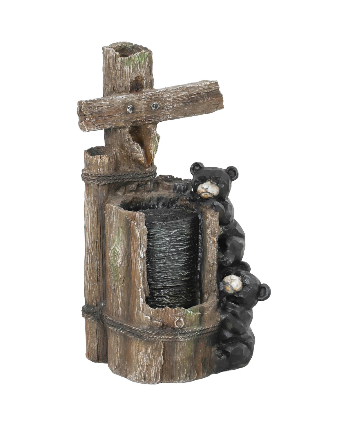 3-Tier 22.8" Outdoor Waterfall Fountain with Led Lights, Pump - Brown