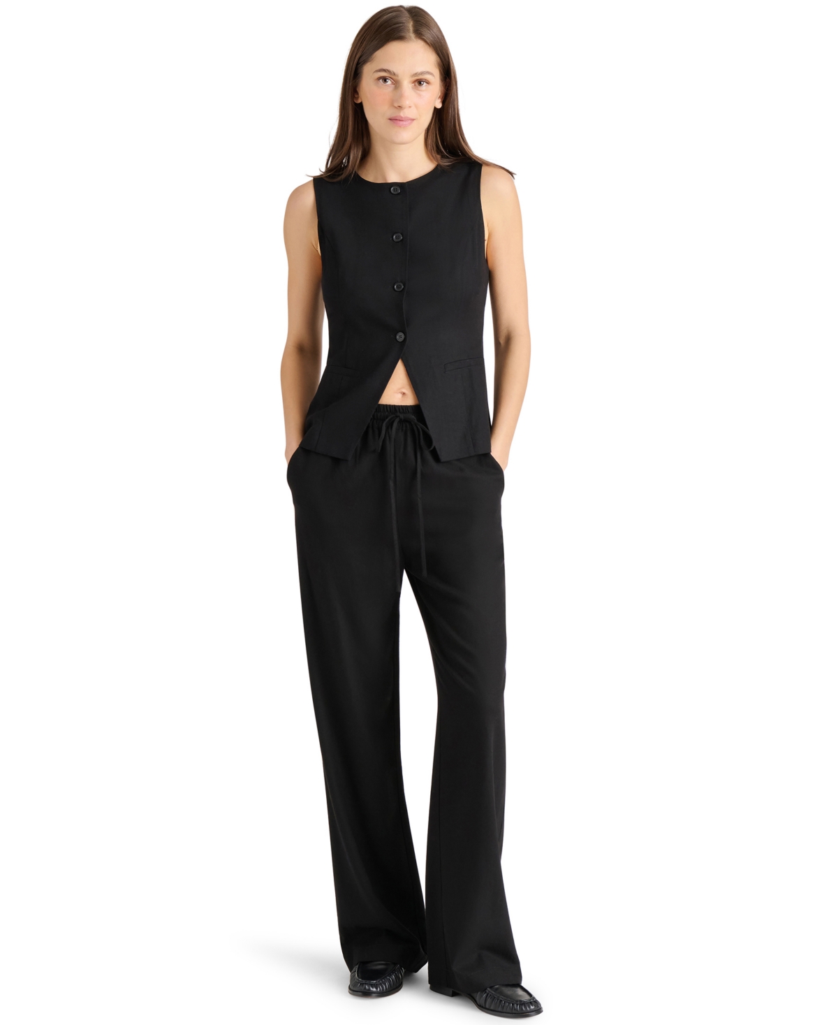 Steve Madden Women's Wesley Crewneck Button-front Vest In Black