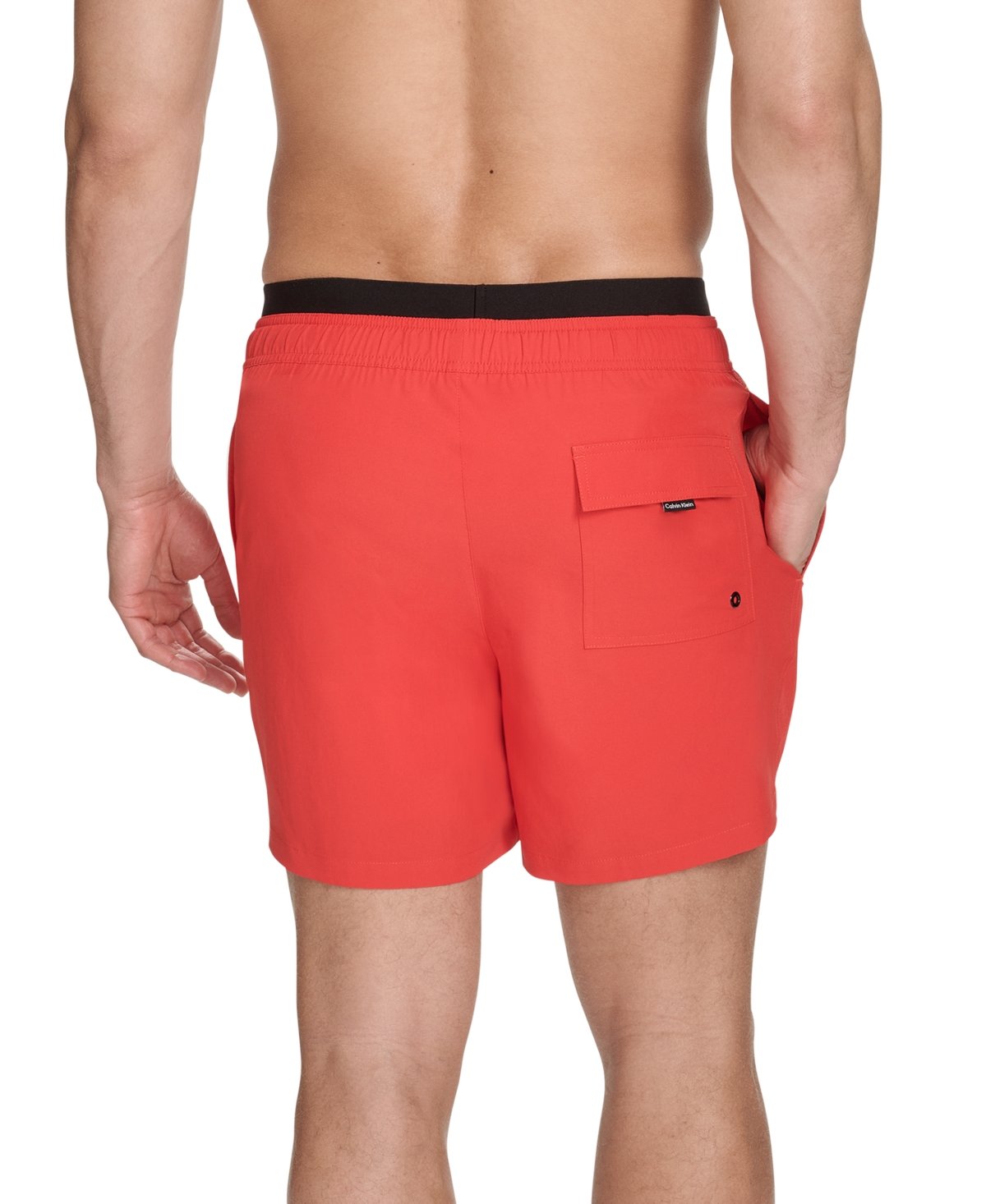 Calvin Klein Men's Logo Elastic Waist Modern Euro 5" Volley Swim Trunks In Red