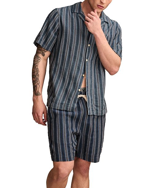 alfani Lucky Brand Men's Regular-Fit Stripe Button-Down Camp Shirt & Regular-Fit Stripe 7" Drawstring Shorts Men's Fashion & Accessories
