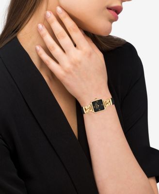 Women's Cass Gold-Tone Stainless Steel and Black Leather Strap Watch, 22mm