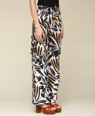 Women's Printed Linen-Blend Cargo Pants