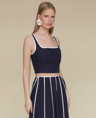 Women's Contrast-Trim Linen-Blend Crop Top