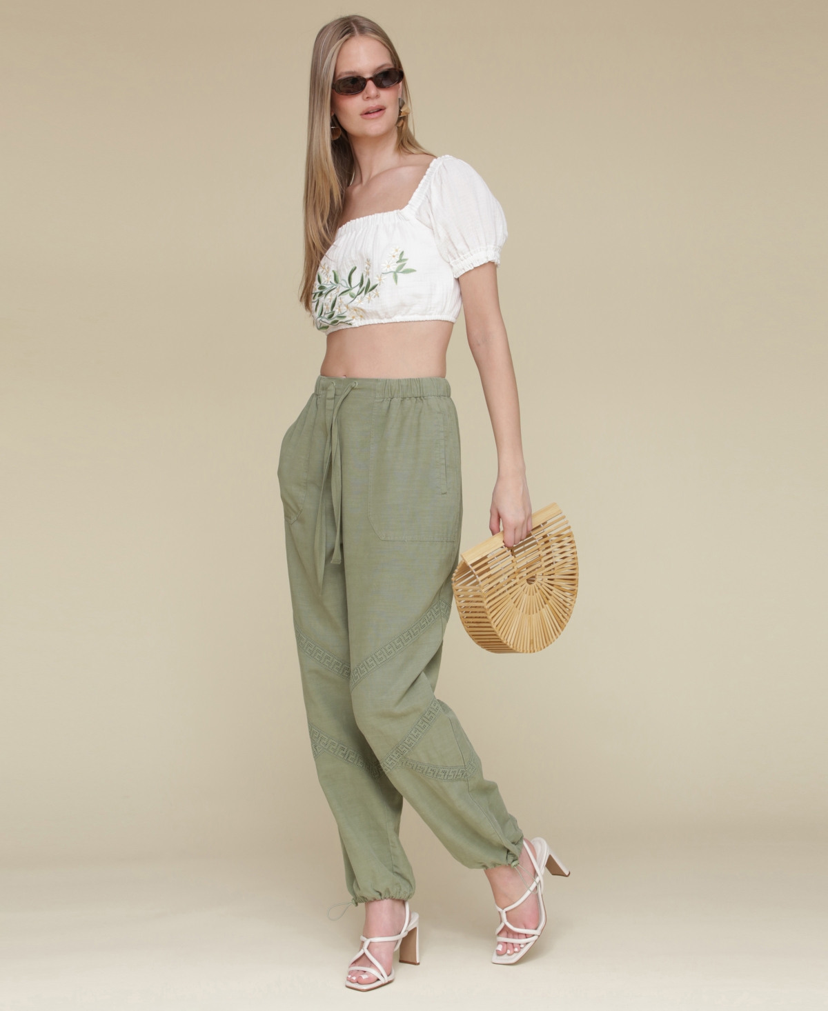 Shop Avec Les Filles Women's Crochet-trim Soft Utility Jogger Pants In Tea Tree