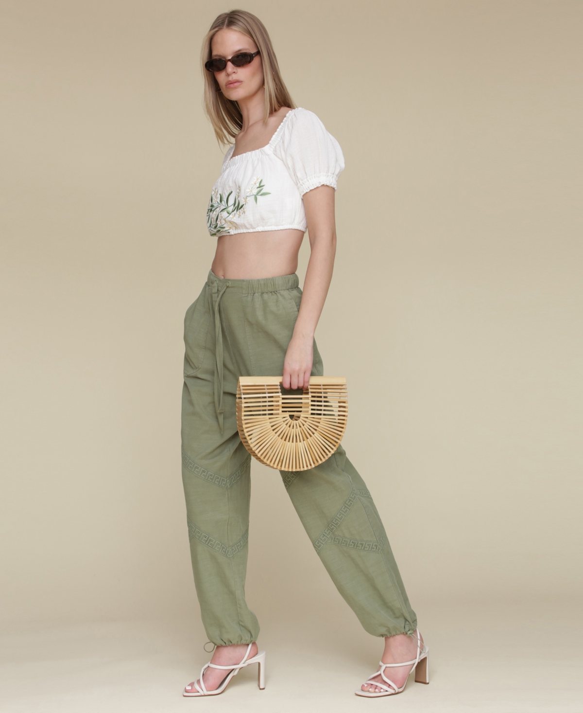 AVEC LES FILLES WOMEN'S EMBROIDERED COTTON CROP TOP 