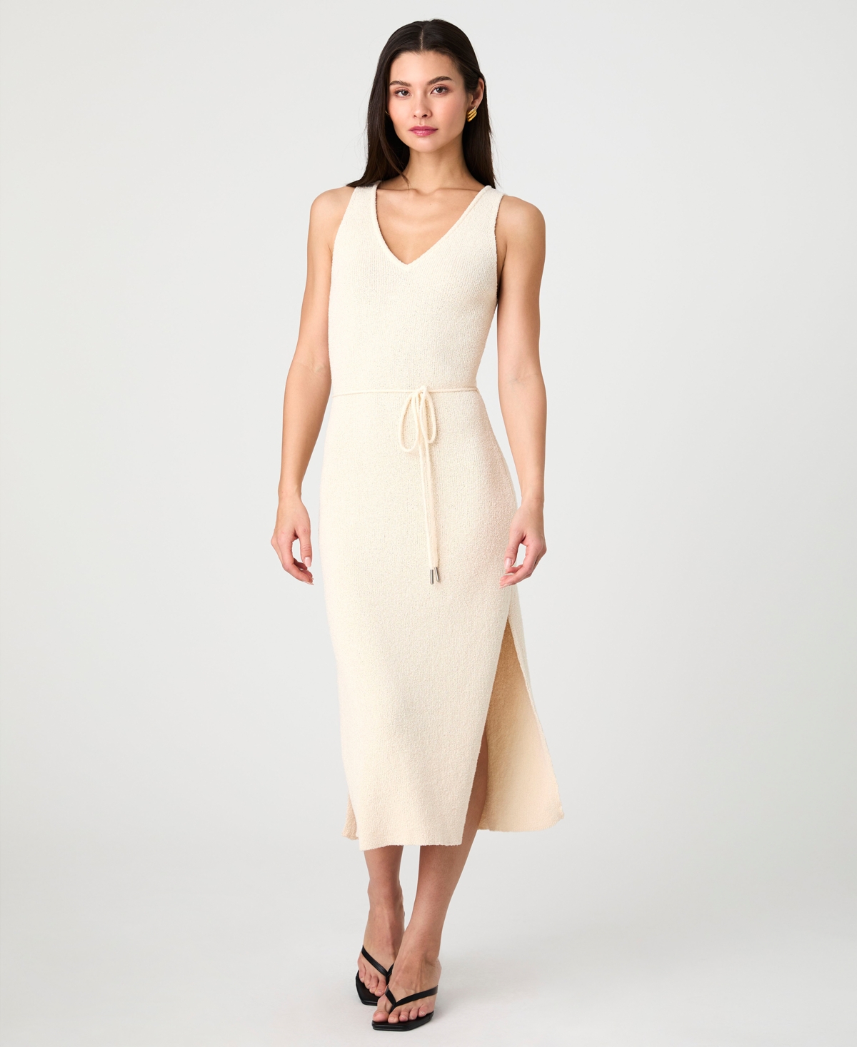 French Connection Terry Spun V Neck Midi Dress In Ecru In Ecru