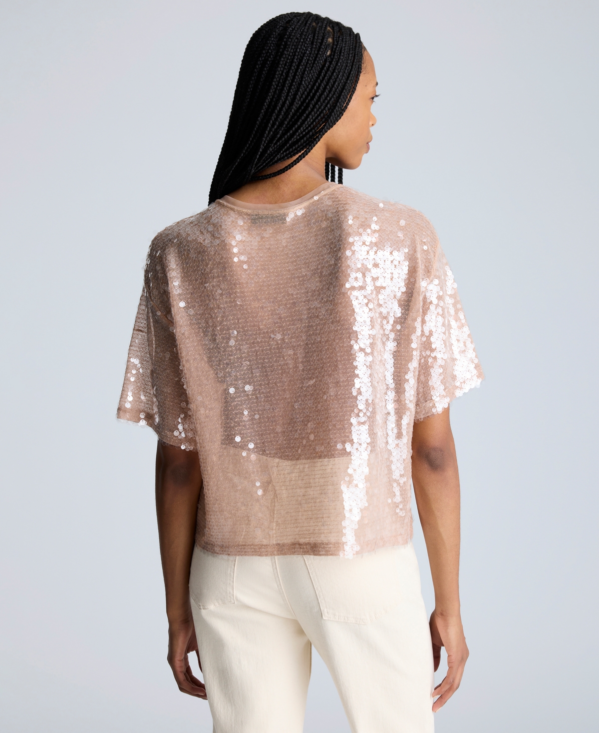 Kenneth Cole Oversized Sequin Drop Shoulder T-shirt In Dark Honey