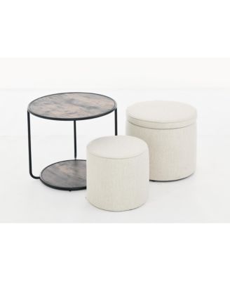 Streamdale Multi-Functional Ottoman with Drum Stool and Storage (Beige)