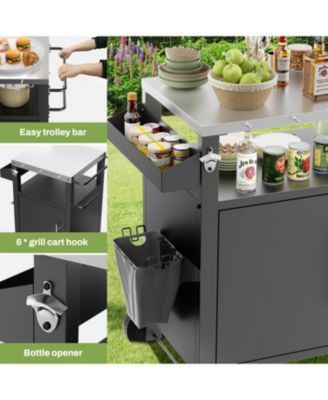 Streamdale Black Outdoor Grill Cart, Rolling BBQ Table with Storage & Hooks