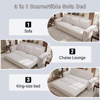 Streamdale 93.7" Velvet Chesterfield Sofa Bed 3-in-1 Convertible Sofa with Nailhead Trim