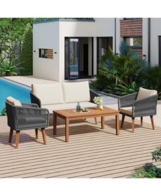 Streamdale 4-Piece Patio Furniture Set, Loveseat, Rope Conversation Set, Cushions (Beige/Grey)