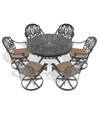 Streamdale 7-pc Cast Aluminum Dining Set, 6 Swivel Chairs, 48" Round Table, Black Frame