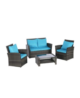 4-Piece Outdoor Patio Furniture Set, Rattan Chairs, Glass Table