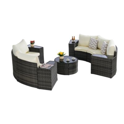 11-pc Half-Moon Patio Set, Sectional Sofa & Glass Coffee Table