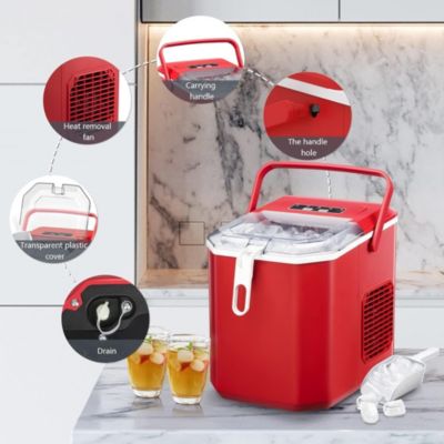 26Lbs Countertop Ice Maker, 9 Cubes in 8 Mins, Two Ice Size ,Self-Cleaning, with Scoop/Basket