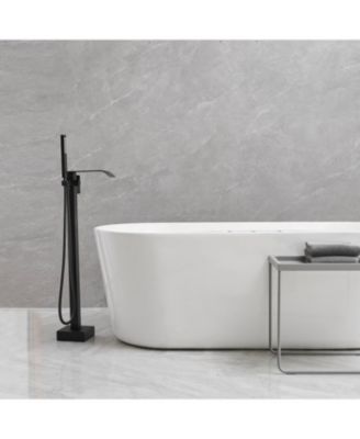 Hand Shower Brass Waterfall Floor Mount Tub Filler Single-Handle Freestanding Tub Faucet