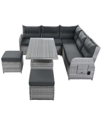 Streamdale Patio Rattan Set, Adjustable Table, Recliners, Ottomans - Grey