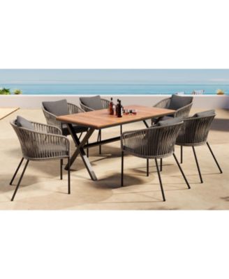 Streamdale 7pc Patio Dining Set, Acacia tabletop, metal frame, all-weather, for garden/balcony