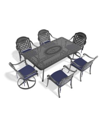 Streamdale 7-Piece Cast Aluminum Dining Set, 2 Swivel, 4 Chairs, Rectangular Table, Black Frame