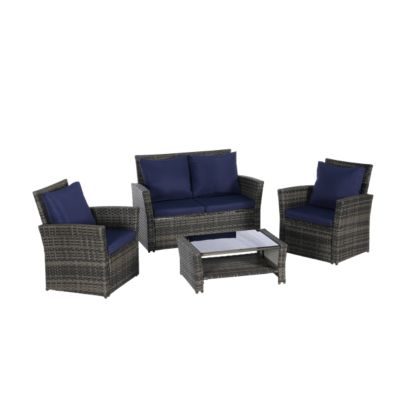 4-Piece Outdoor Patio Furniture Set, Rattan Chairs, Glass Table
