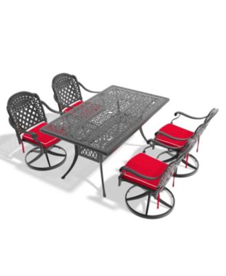 Streamdale 5-Pc Cast Aluminum Dining Set, 4 Swivel Chairs & Rectangular Table, Black Frame