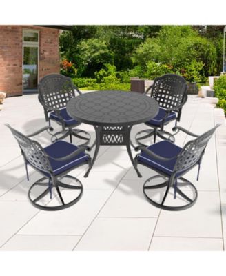 Streamdale 5-pc Cast Aluminum Dining Set, 4 Swivel Chairs, 39" Round Table, Black Frame