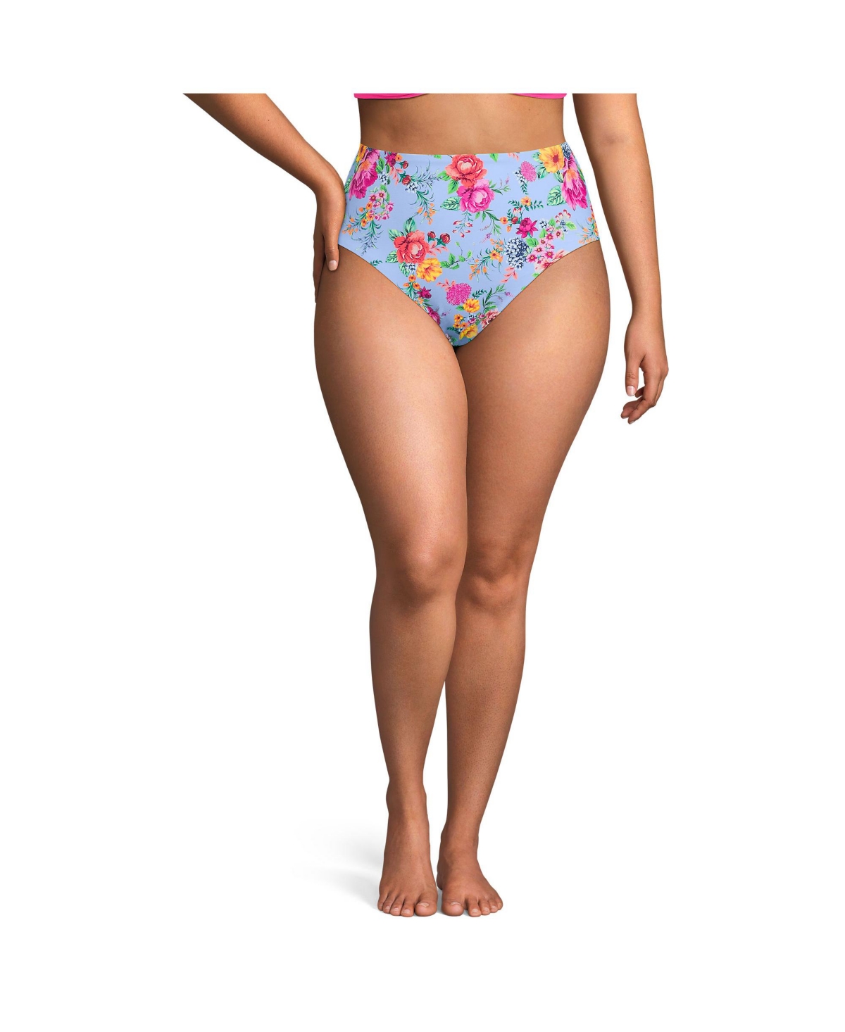 Plus Size Cheeky High Waisted Bikini Bottoms - Cloud blue romantic floral