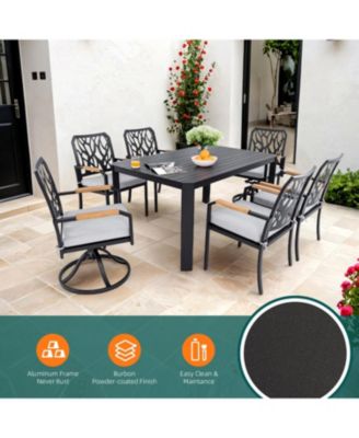 Streamdale 7-PC Aluminum Patio Set, 4 Chairs, 2 Rockers, Table (Umbrella Hole), Burbon